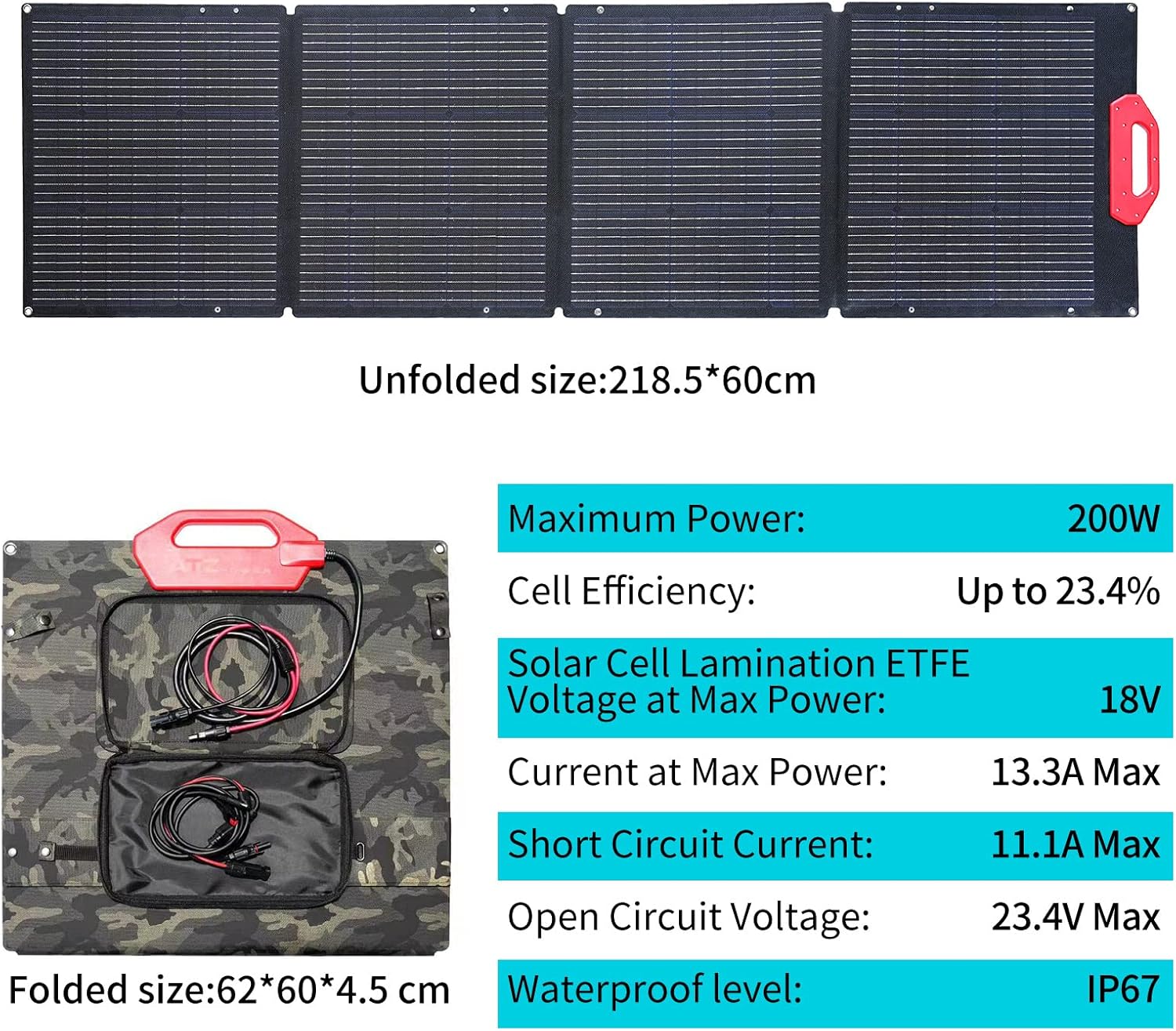 ATZ POWER Solarpanel Faltbar 200 W Solarmodule Garten Camping