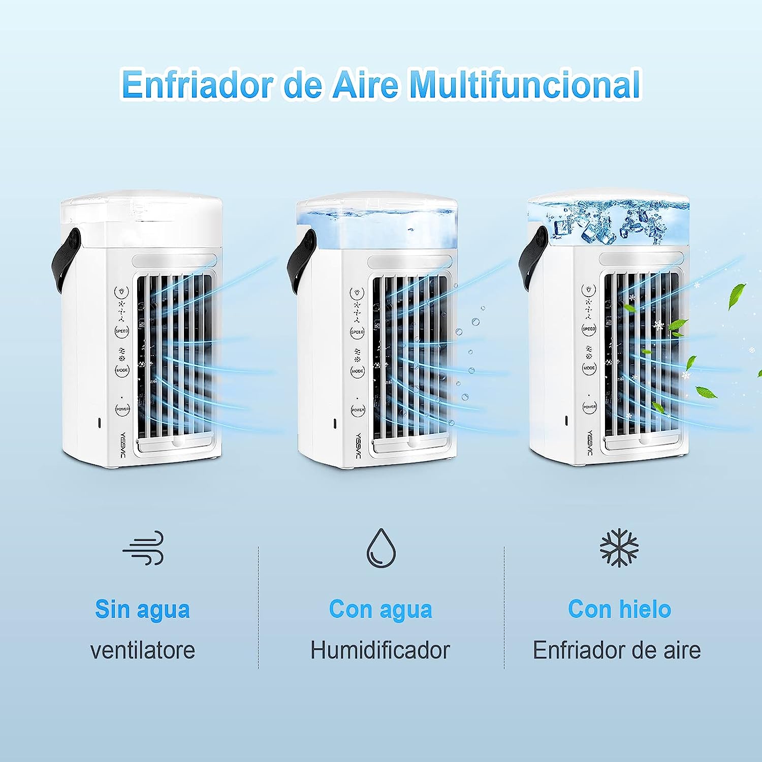 YISSVIC Mini tragbare Klimaanlage, Mini-Luftkühler mit 3 Geschwindigkeiten und 7 Farben Licht für Zuhause, Büro, Auto usw.