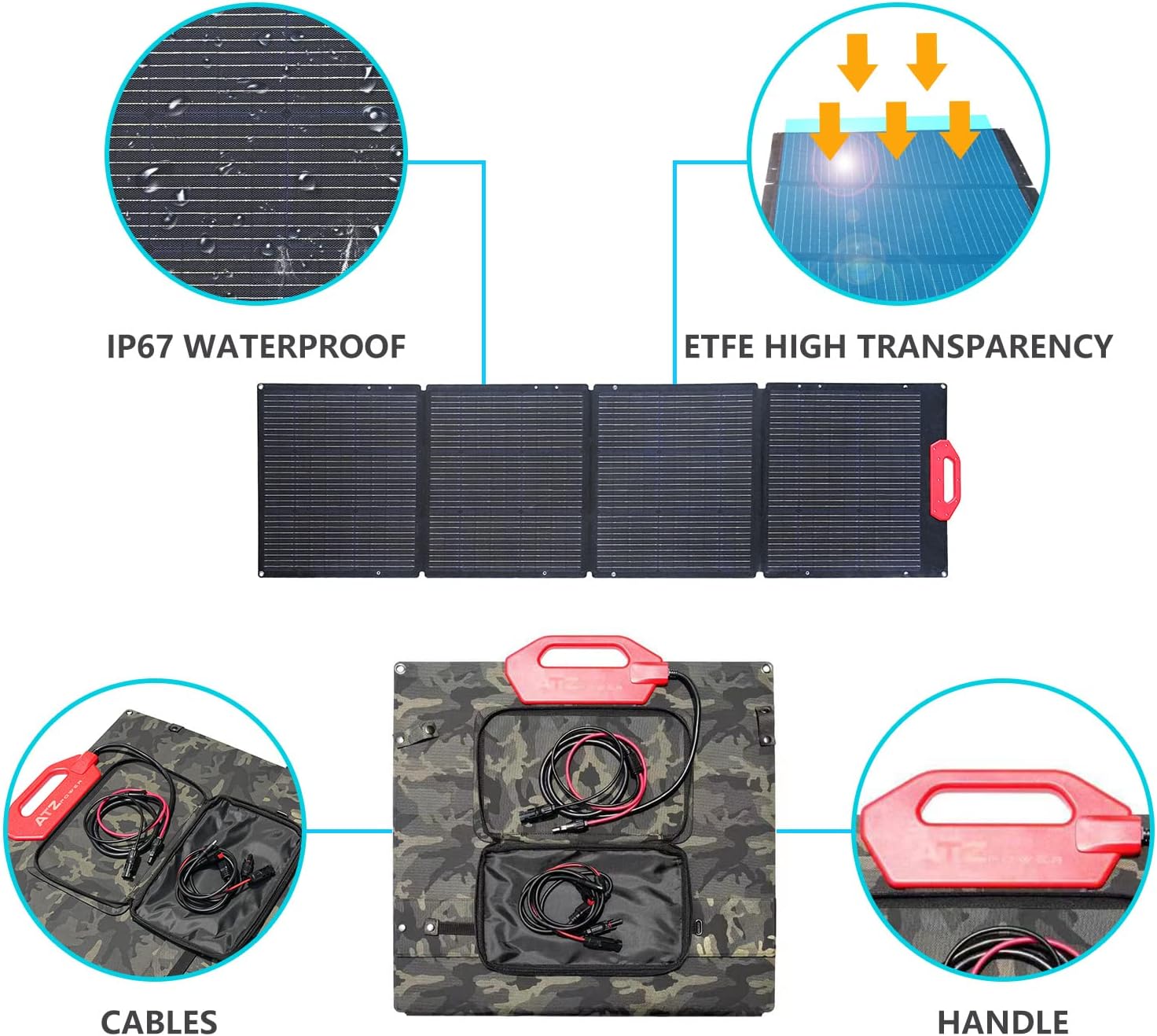 ATZ POWER Solarpanel Faltbar 200 W Solarmodule Garten Camping